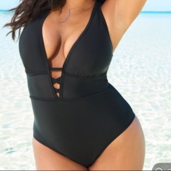 Adore Me Other - Adore Me Criss Cross Black Contour One Piece Swim